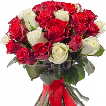 Букет из 21 красной и белой розы Кения