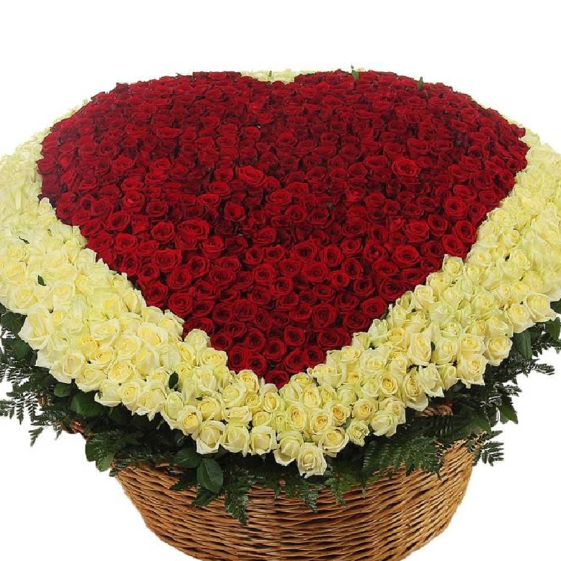 Корзина "Сердце" из 1001 красной и белой розы