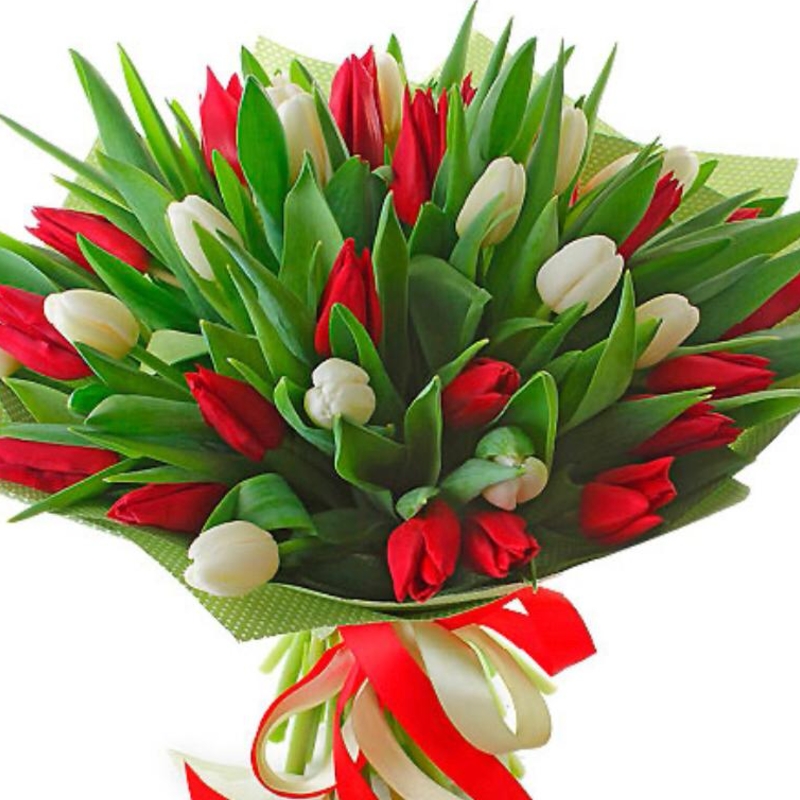 Букет из красных и белых тюльпанов "Весна"
