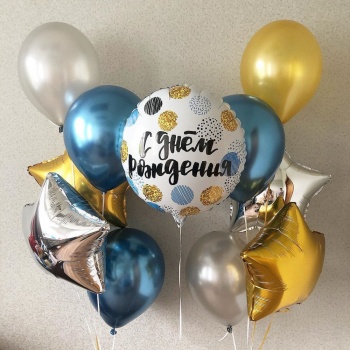 Набор воздушных шаров С днем рождения! Синие с золотом