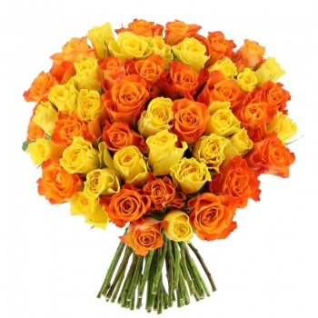 Букет из 51 желтой и оранжевой розы