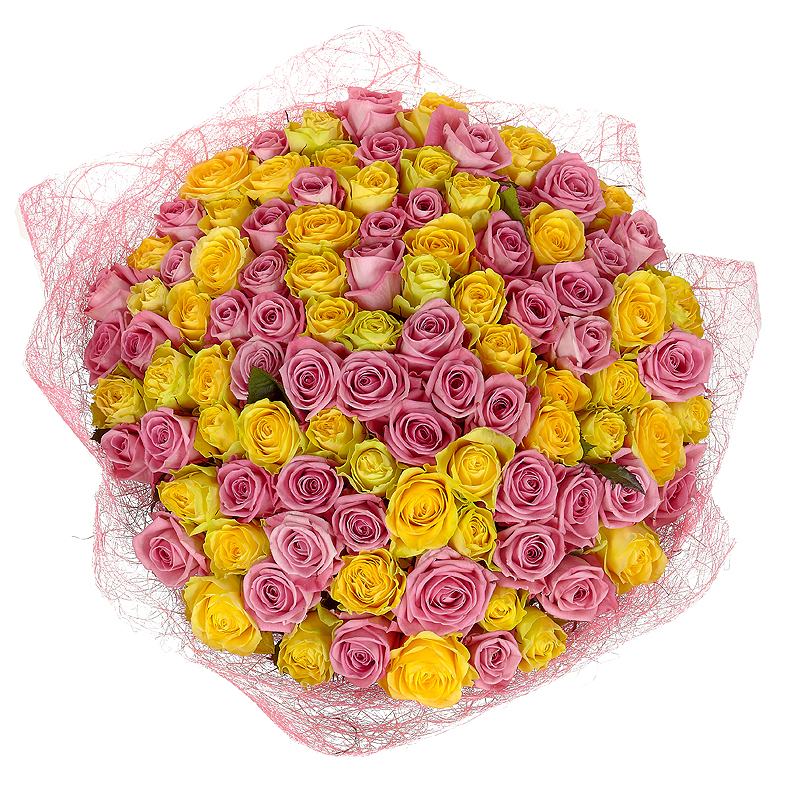 Букет из 101 желтой и розовой розы